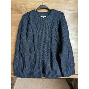 Madewell Sweater Women L Navy Wool Blend Cable Knit Oversized Pullover N0002 NWT